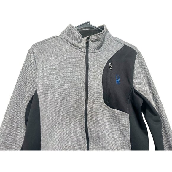 Spyder Raider Polar Tech Jacket Junior Mens XL 18-29 Gray Knit Thermal Outdoors - Picture 5 of 15